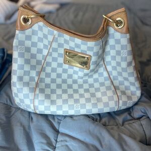 Designer Blue and Tan Checkered Women's Bag